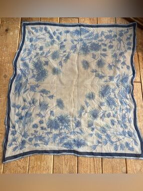 Vintage Vera Neumann White Scarf with Blue Floral Detailing